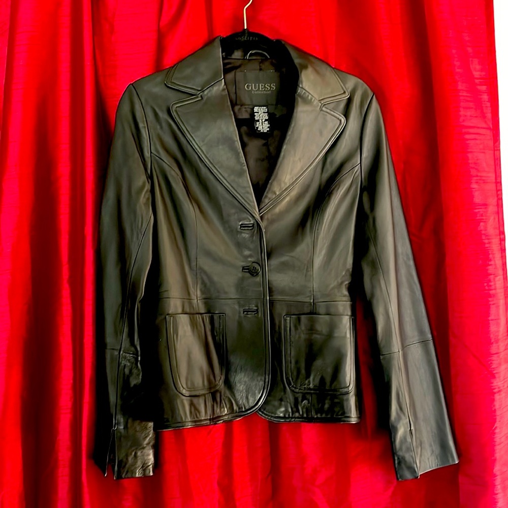 Black leather shirt blazer